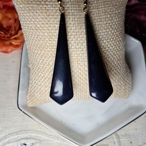 Deep Navy Tapered Drop Earrings (Goldtone)
